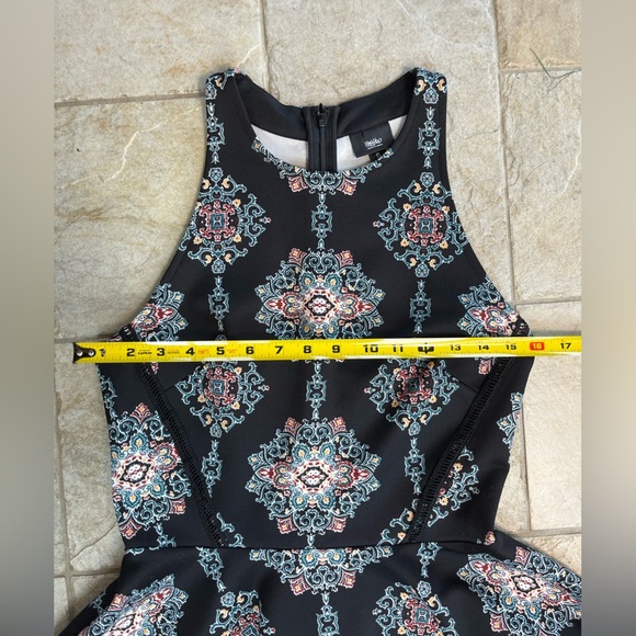 Y2K Medallion Print Fit & Flare Skater Dress High Neck Indie S Boho Chic - Picture 9 of 10